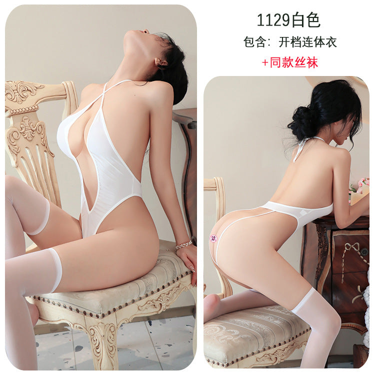 【A-1129】性感內衣情趣內衣女免脫掛脖激情誘惑純欲連體衣掛脖比基尼女睡衣睡裙