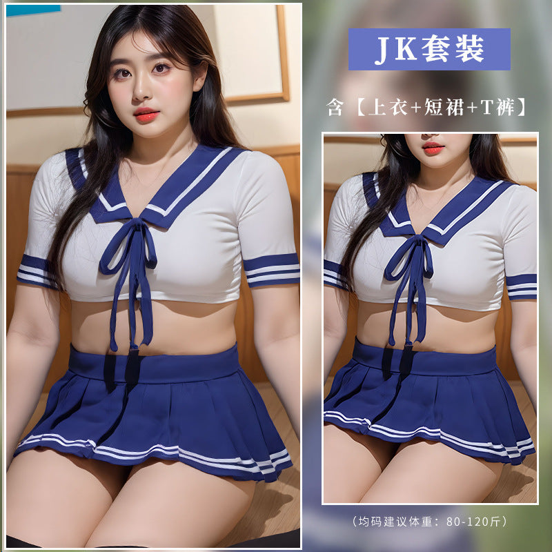 BT1205-2大碼性感情趣內衣俏皮撞色翻領可愛日系學生角色扮演制服大碼套裝
