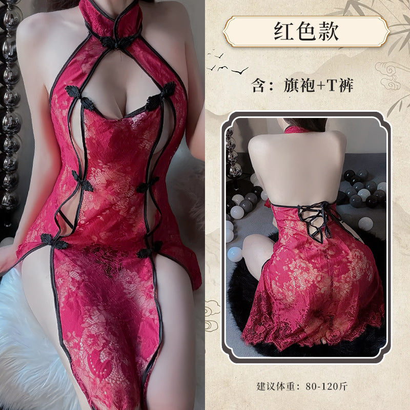 BT8242-性感內衣純欲情趣內衣女性感蕾絲透視開襟旗袍制服誘惑透明激情套裝女睡衣睡裙