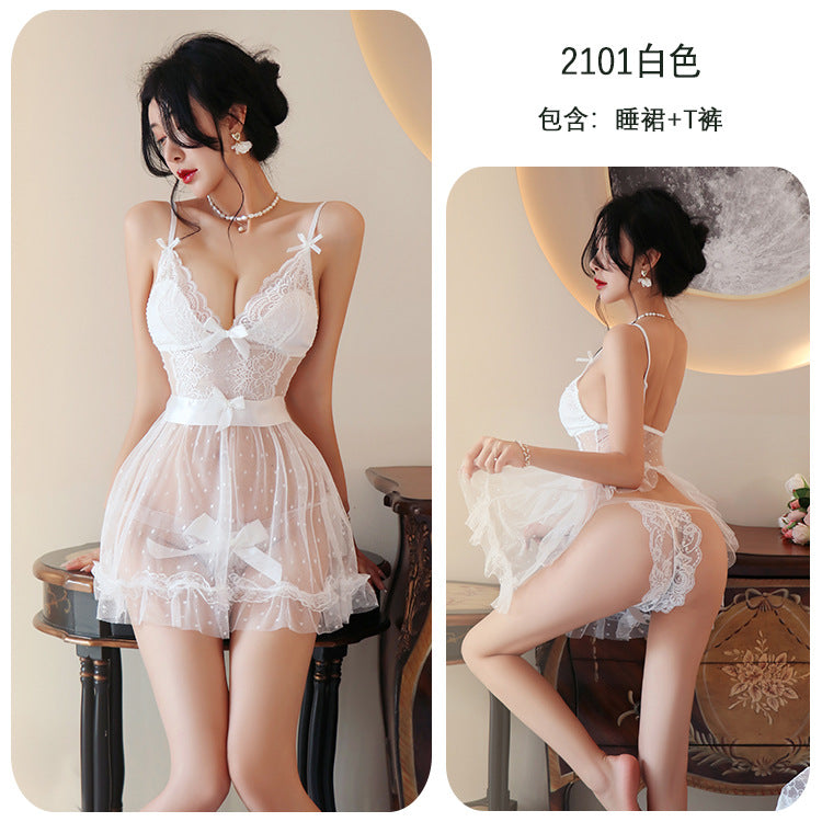 【A-2101】性感內衣情趣內衣性感仙女裙露肩蕾絲吊帶睡裙純欲深V女睡衣女睡裙