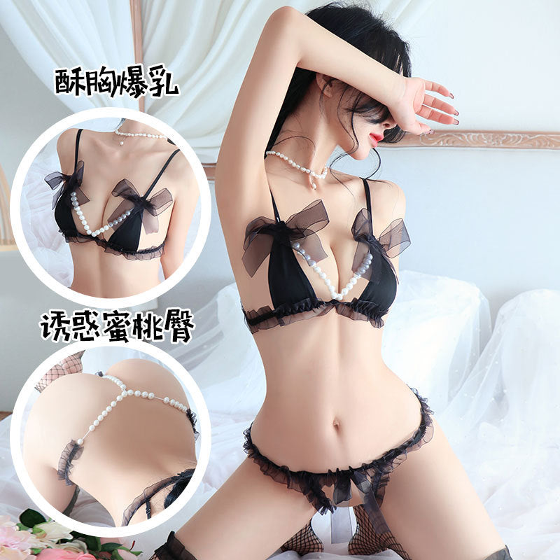 【A-1076】性感內衣情趣內衣性感蕾絲珍珠三點珍珠誘惑丁字褲激情免脫女睡衣睡裙