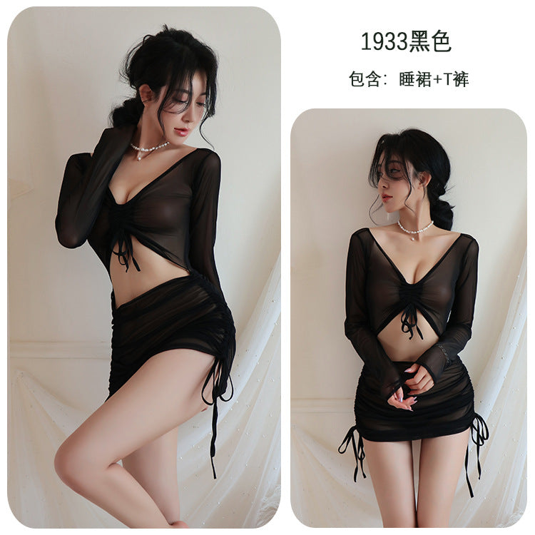 【A-1933】性感內衣情趣內衣激情誘惑性感網紗透視長袖包臀裙夜店辣妹裝女睡裙睡衣