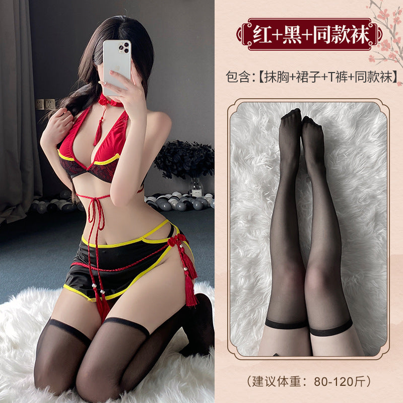 BT2797-性感內衣情趣內衣古風分體旗袍流蘇吊墜套裝純欲誘惑套裝女睡衣睡裙