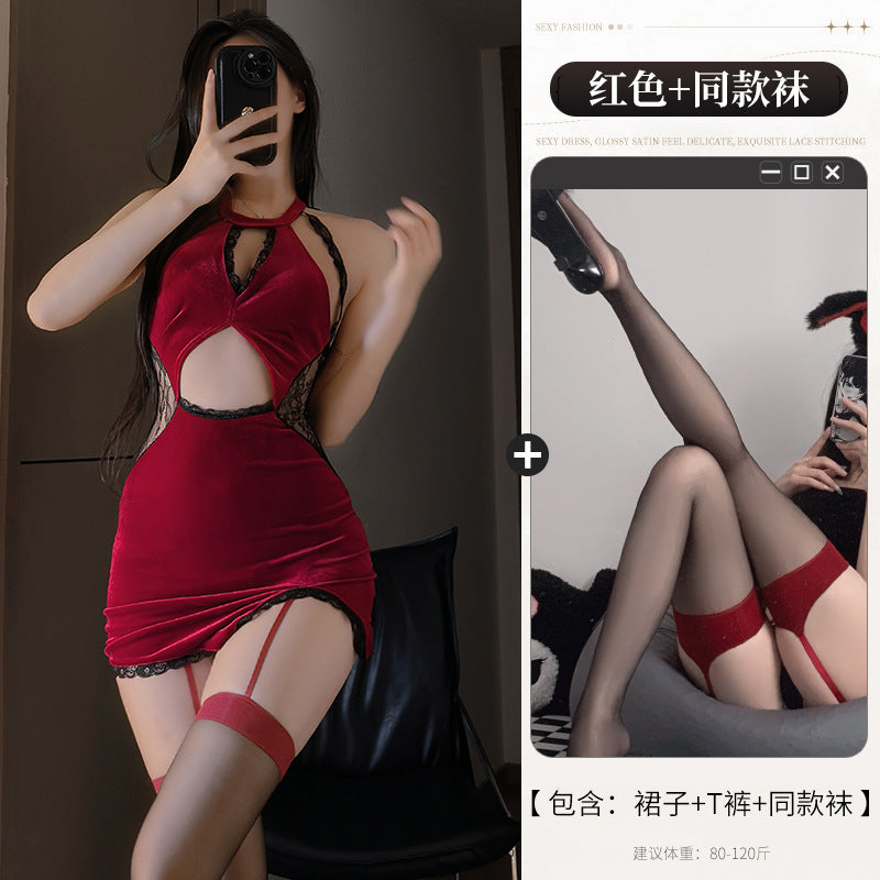 BT8354-性感內衣情趣內衣純欲性感旗袍套裝夜店制服誘惑掛脖女睡衣女睡裙