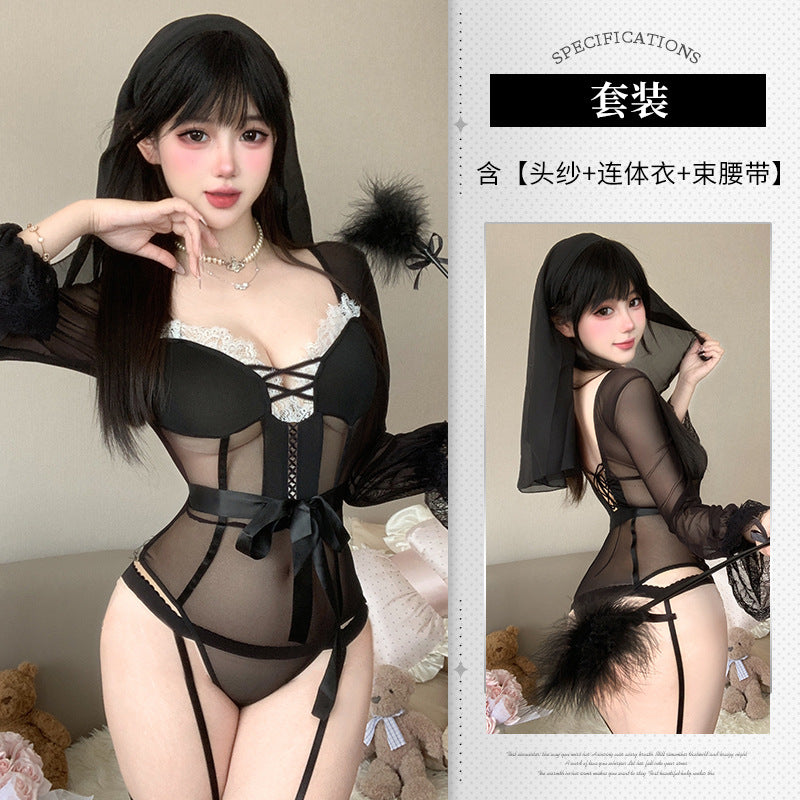 BS2942-情趣內衣女純欲風辣妹激情誘惑套裝性感網紗透視長袖免脫套裝女睡衣睡裙