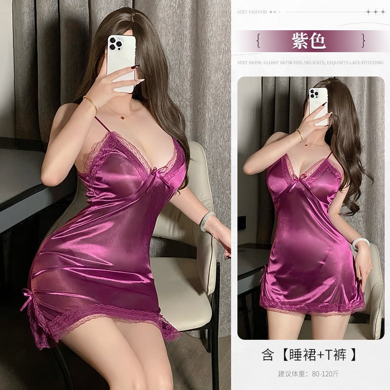 BS8550-性感內衣情趣內衣純欲風吊帶睡裙女薄款蕾絲開叉女睡衣免脫套裝