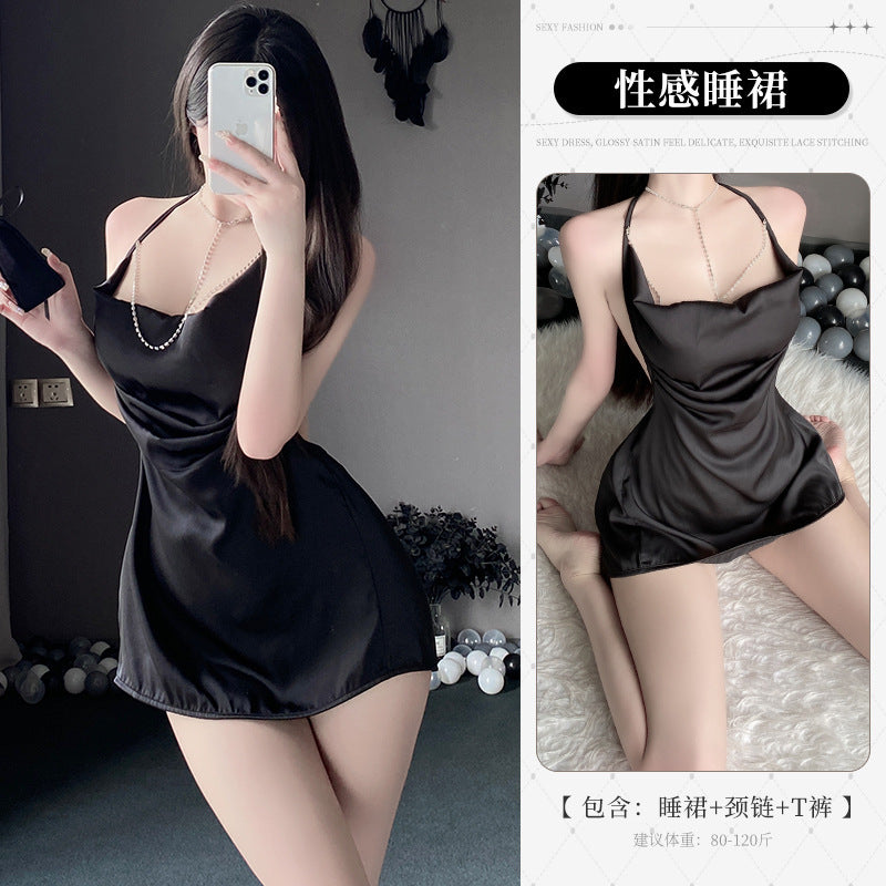 BS8219-性感內衣情趣內衣女性感掛脖亮鑽純欲風露背吊帶裙女睡衣女睡裙
