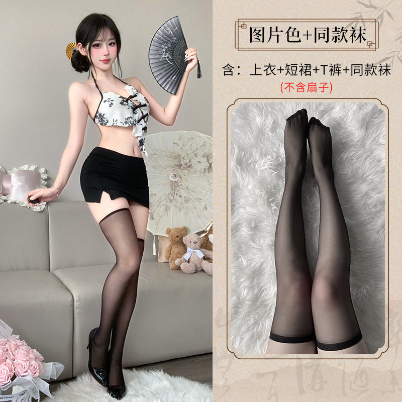 BT8434-情趣內衣國潮復古風性感掛脖肚兜火辣包臀裙旗袍制服套裝女睡衣睡裙