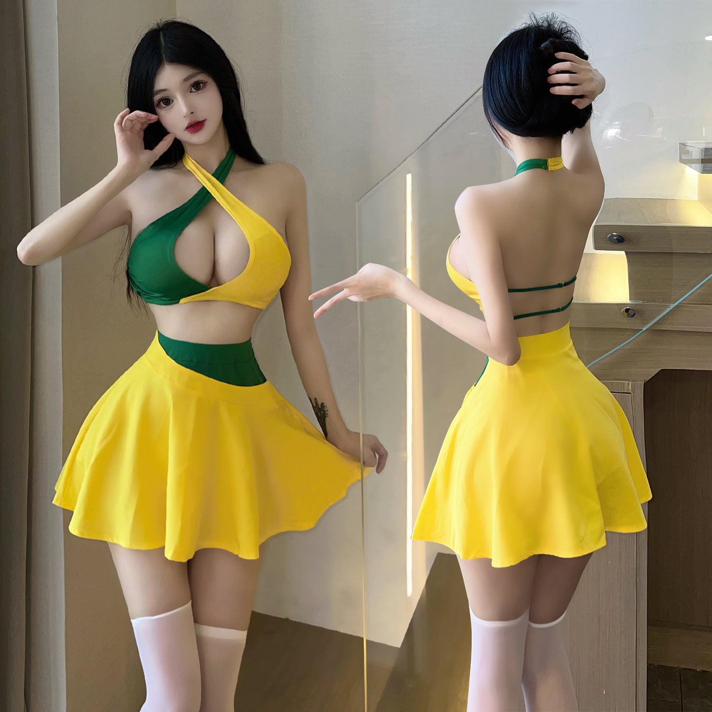BS2483-性感內衣情趣內衣性感交叉掛脖鏤空露胸短裙女睡衣免脫女睡裙裝