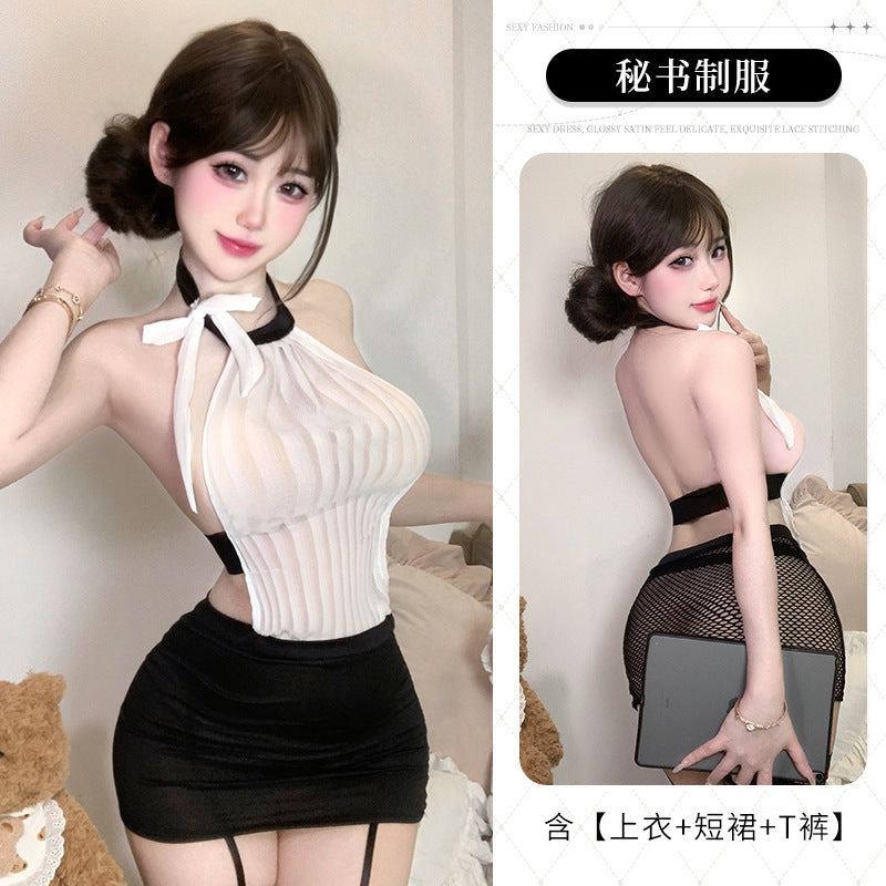 BT8595-性感情趣內衣緊身包臀裙純欲小秘書制服誘惑透視裸背鏤空套裝角色扮演