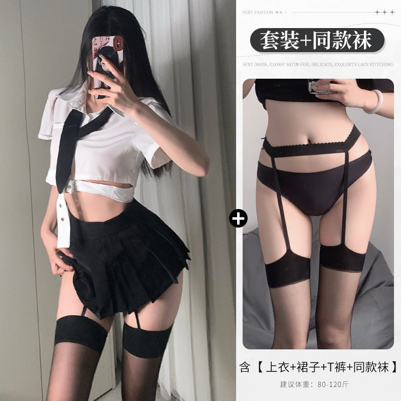 BT8549-性感內衣性感JK制服角色扮演辣妹學院風情趣內衣露腰縷空鏈條學生制服裝