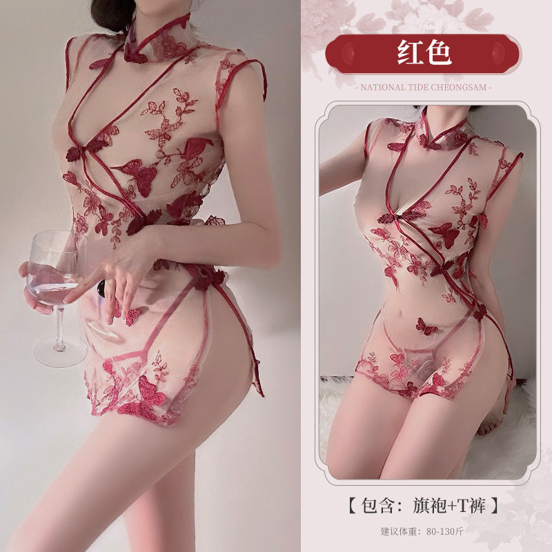 BT8339-性感內衣情趣內衣復古旗袍蝴蝶花裙子透視激情免脫純欲風套裝女睡裙女睡衣