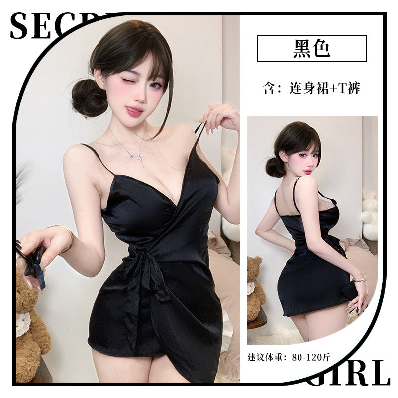 BS8252-性感睡衣深V系帶修身純欲吊帶睡裙純欲風火辣包臀家居服套裝女睡衣睡裙