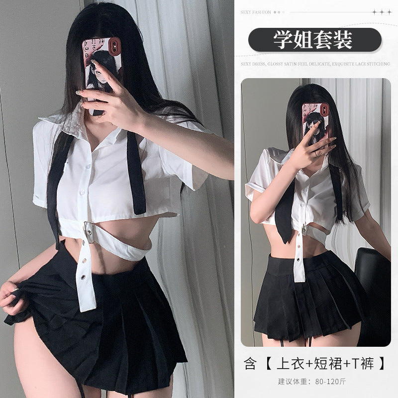 BT8549-性感內衣性感JK制服角色扮演辣妹學院風情趣內衣露腰縷空鏈條學生制服裝