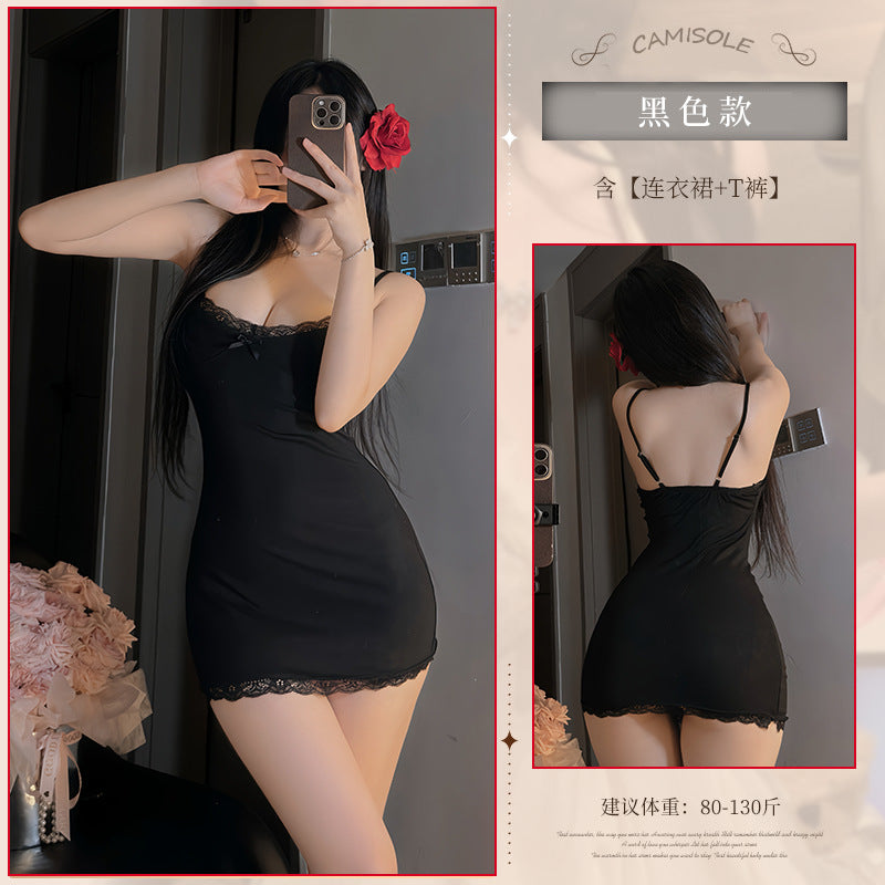 BS2106-性感內衣純欲辣妹蕾絲花邊女睡裙情趣內衣性感深v露胸包臀制服睡衣套裝睡裙