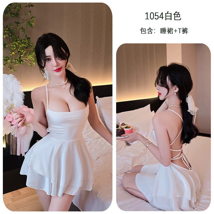 【A-1054】情趣內衣性感純欲風吊帶睡裙女系帶制服誘惑睡衣套裝睡裙