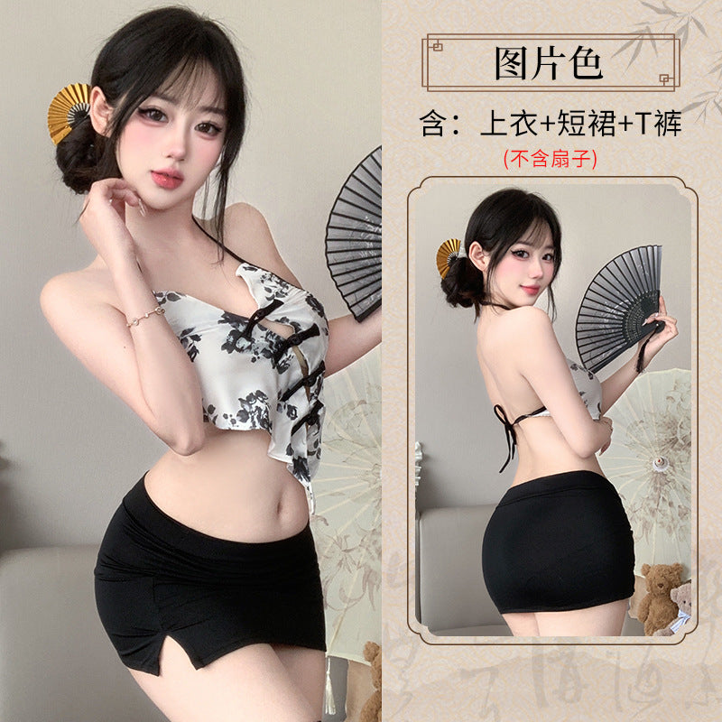 BT8434-情趣內衣國潮復古風性感掛脖肚兜火辣包臀裙旗袍制服套裝女睡衣睡裙