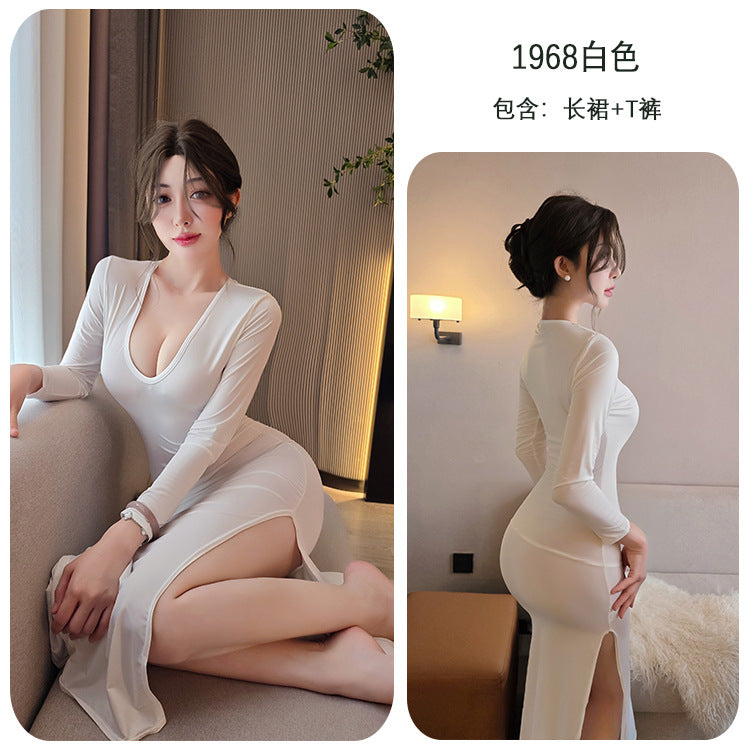 【A-1968】情趣內衣性感內衣透視開叉連衣裙純欲套裝免脫制服女睡衣睡裙