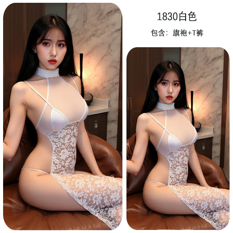 【A-1830】性感情趣內衣純欲性感修身高腰開叉蕾絲誘惑連衣裙女睡衣睡裙