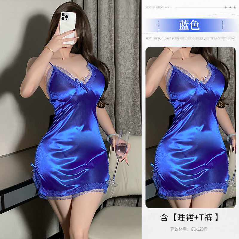 BS8550-性感內衣情趣內衣純欲風吊帶睡裙女薄款蕾絲開叉女睡衣免脫套裝