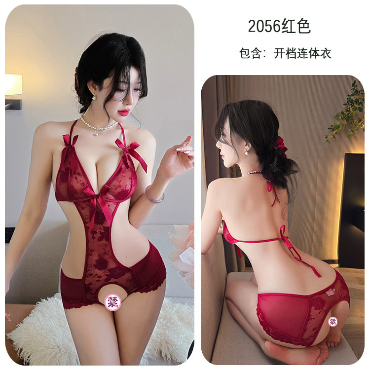 【A-2056】情趣內衣純欲蕾絲連體衣性感開襠免脫誘惑制服女睡衣睡裙