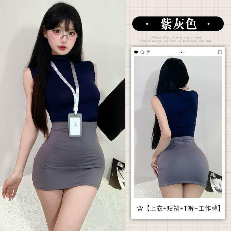 BT8369-性感禦姐風秘書制服套裝ol純欲辣妹情趣內衣女無袖包臀裙女睡衣睡裙