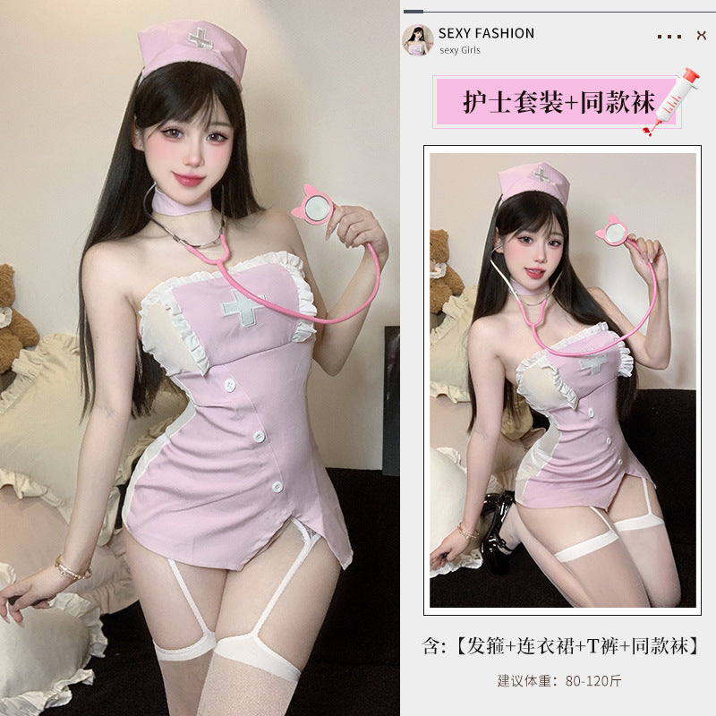 BT2176-性感情趣內衣純欲角色扮演護士制服性感包臀裙免脫套裝睡衣女睡裙