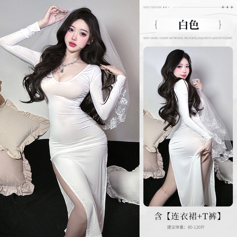 BS9182-性感情趣內衣女性感高腰開叉透視旗袍名媛夜店風制服火辣免脫女睡衣睡裙