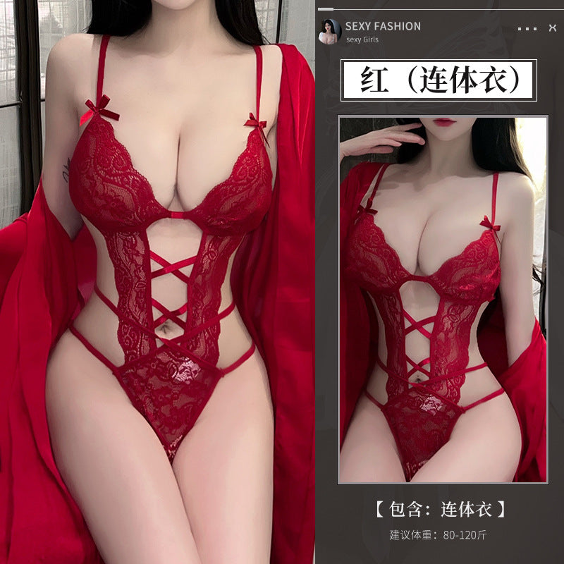 BS8210-性感內衣情趣內衣性感連體衣蕾絲制服誘惑鏤空激情免脫睡袍套裝女睡衣