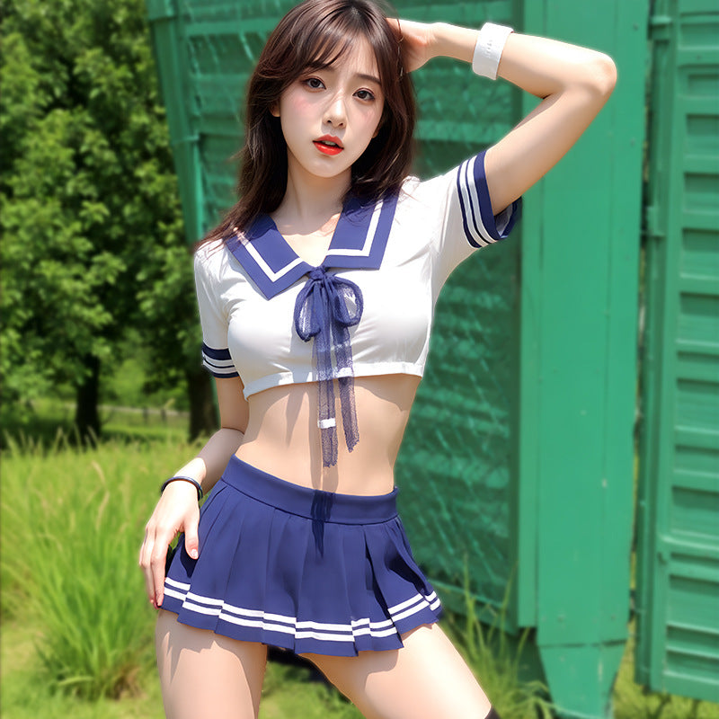 BT1205-2大碼性感情趣內衣俏皮撞色翻領可愛日系學生角色扮演制服大碼套裝
