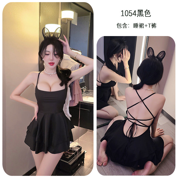 【A-1054】情趣內衣性感純欲風吊帶睡裙女系帶制服誘惑睡衣套裝睡裙