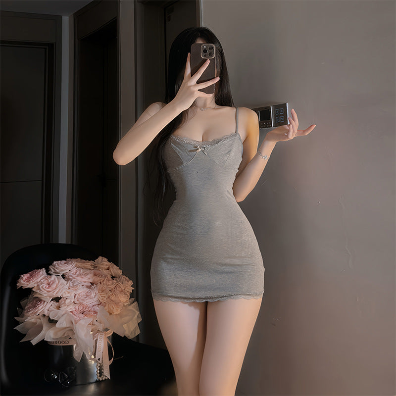 BS2106-性感內衣純欲辣妹蕾絲花邊女睡裙情趣內衣性感深v露胸包臀制服睡衣套裝睡裙