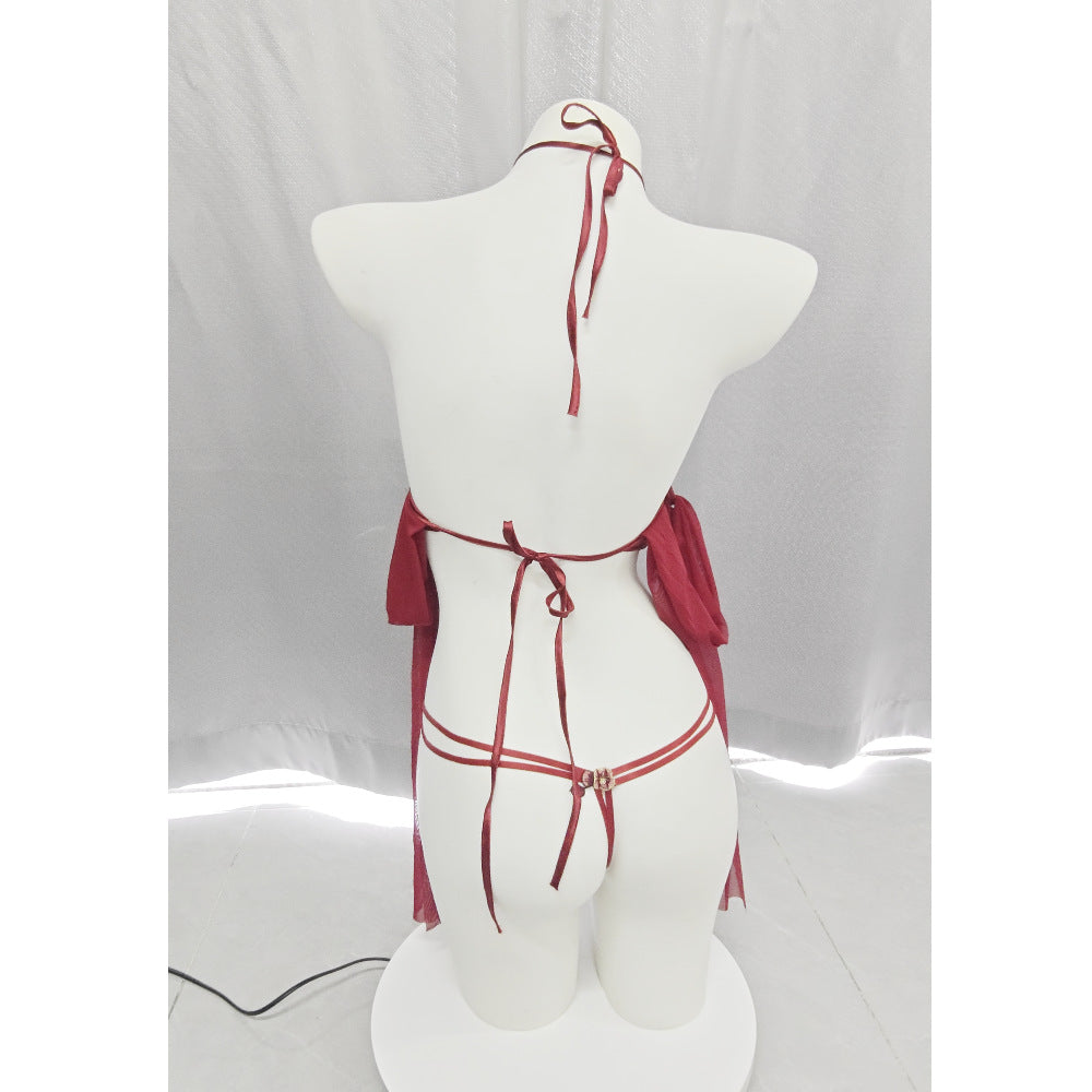 【A-2402】性感內衣情趣古風牡丹刺繡掛脖肚兜系帶鏤空制服套裝女睡衣睡裙