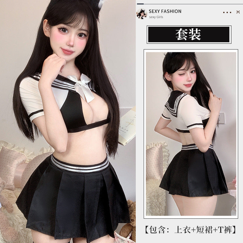 BT2955-性感情趣內衣女甜欲學院風套裝酥胸半露JK制服誘惑免脫套裝女睡衣睡裙