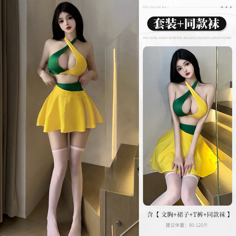 BS2483-性感內衣情趣內衣性感交叉掛脖鏤空露胸短裙女睡衣免脫女睡裙裝