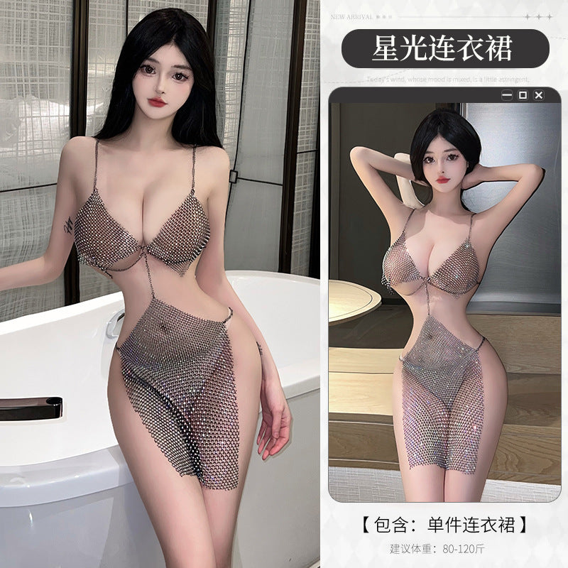 BT8520-性感內衣情趣內衣性感吊帶連體透視璀璨夜店女郎連衣裙制服套裝女睡衣睡裙