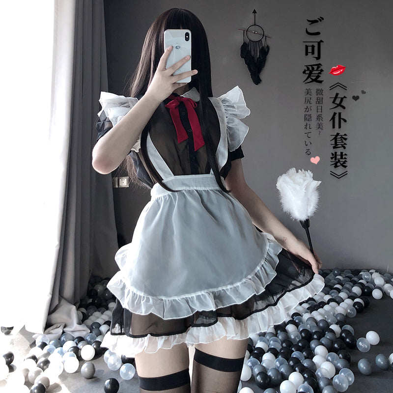 BT2426-情趣內衣制服誘惑綁帶圍裙網紗透視角色扮演性感女僕套裝