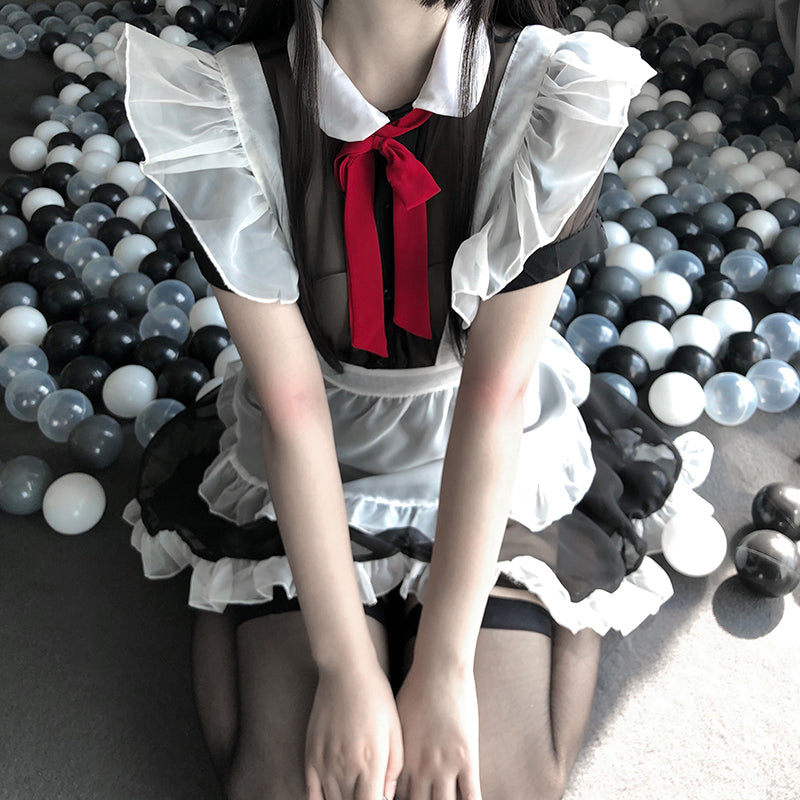 BT2426-情趣內衣制服誘惑綁帶圍裙網紗透視角色扮演性感女僕套裝