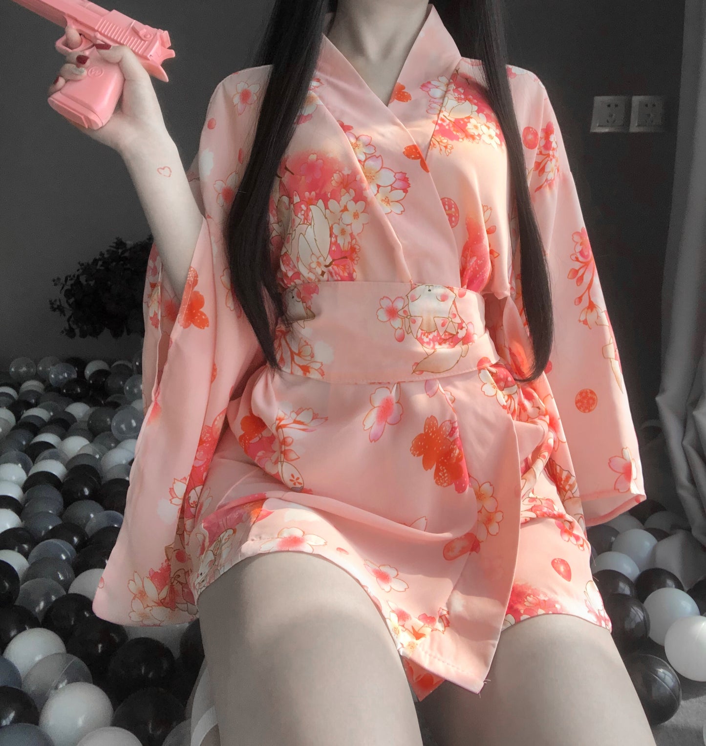 BT2347-情趣內衣女日式復古印花和服套裝浴袍