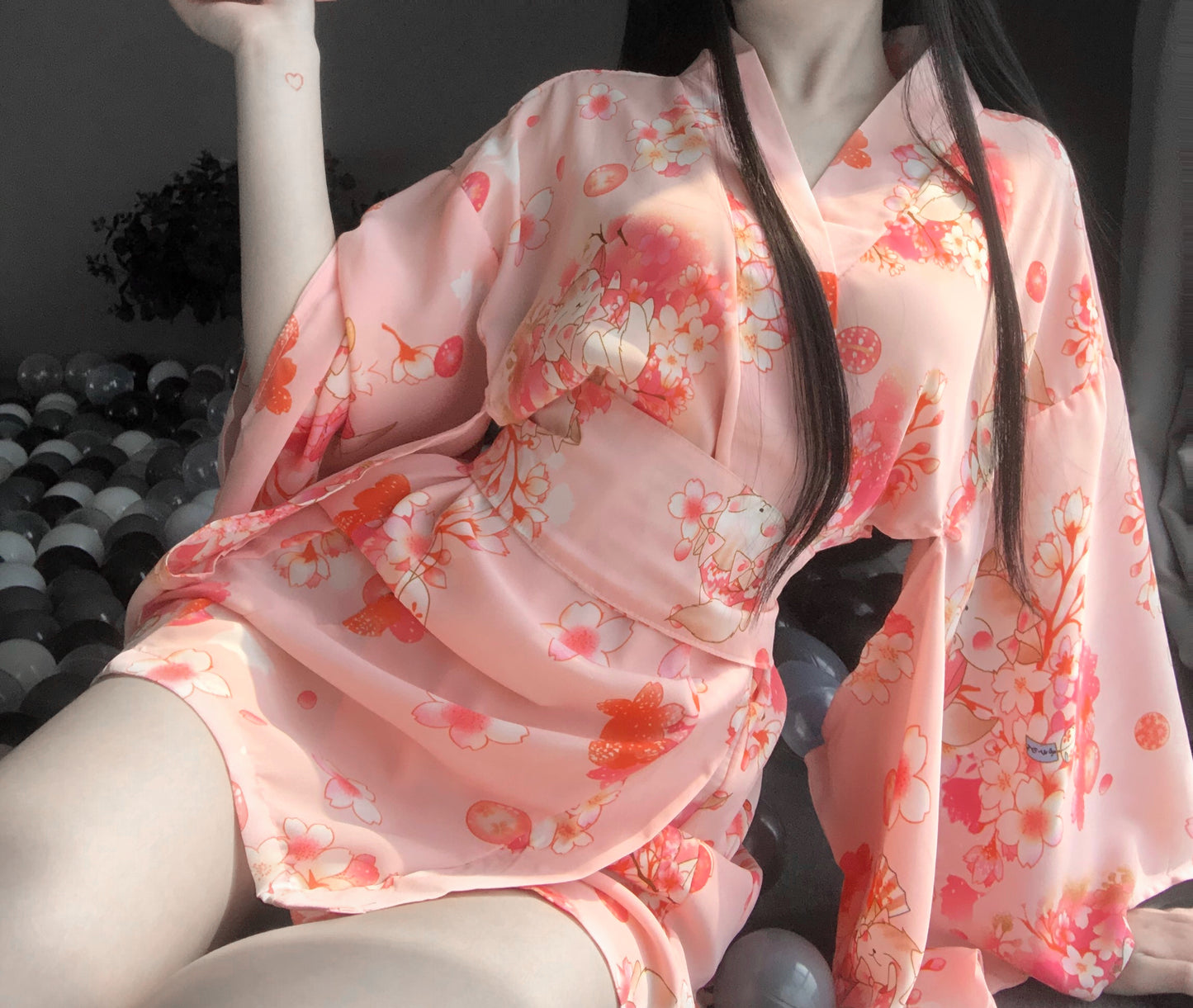 BT2347-情趣內衣女日式復古印花和服套裝浴袍