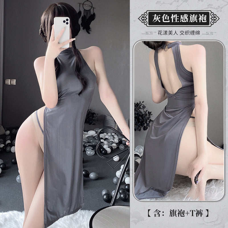 BT1020-情趣內衣旗袍性感開叉長裙露臀睡衣女夏高彈制服角色扮演