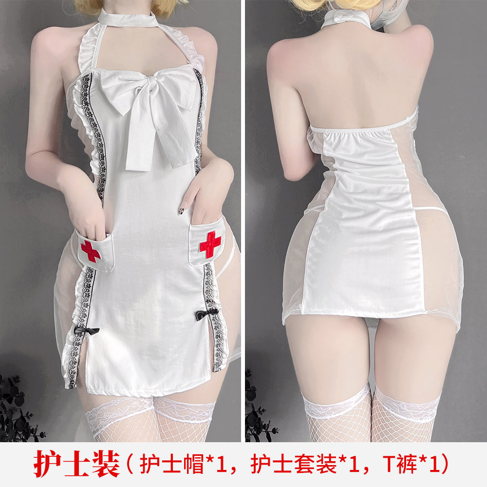 BT2501-情趣內衣吊帶蕾絲透視護士服火辣性感制服套裝免脫調情套裝
