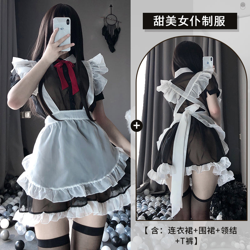 BT2426-情趣內衣制服誘惑綁帶圍裙網紗透視角色扮演性感女僕套裝