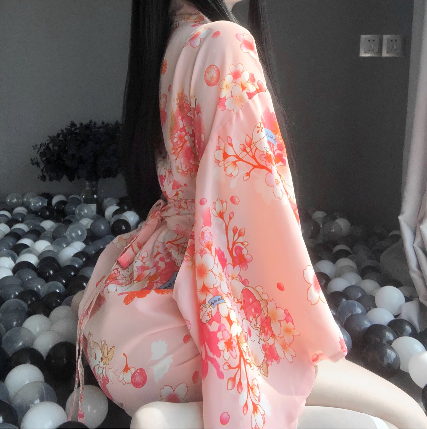 BT2347-情趣內衣女日式復古印花和服套裝浴袍