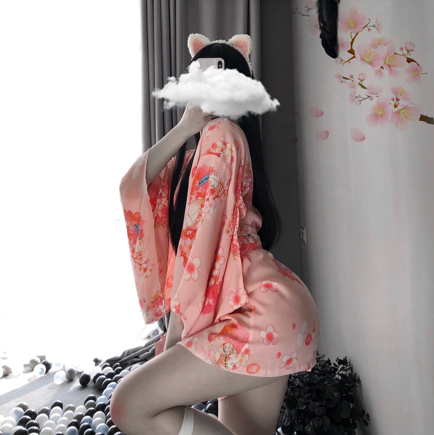 BT2347-情趣內衣女日式復古印花和服套裝浴袍