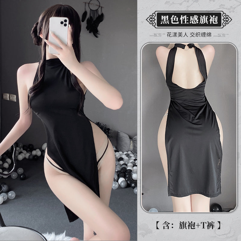 BT1020-情趣內衣旗袍性感開叉長裙露臀睡衣女夏高彈制服角色扮演