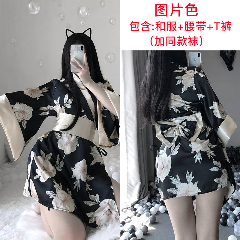 BT2412-情趣內衣日式印花玉蘭花和服遊戲制服誘惑代發