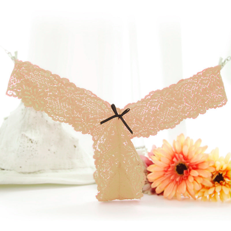 CE3048-純蕾絲性感內褲女蝴蝶結低腰女士內褲誘惑丁字褲透明T褲