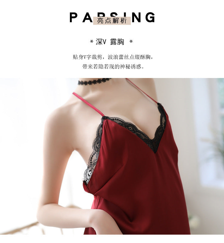 【A-1368】情趣內衣性感露背誘惑內衣深V吊帶蕾絲睡裙