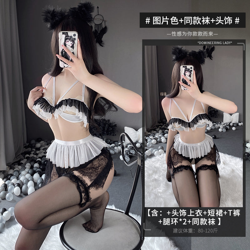 BT2564-情趣內衣性感荷葉邊露乳誘惑開檔免脫透明分體制服